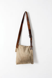 vintage textile and leather messenger bag