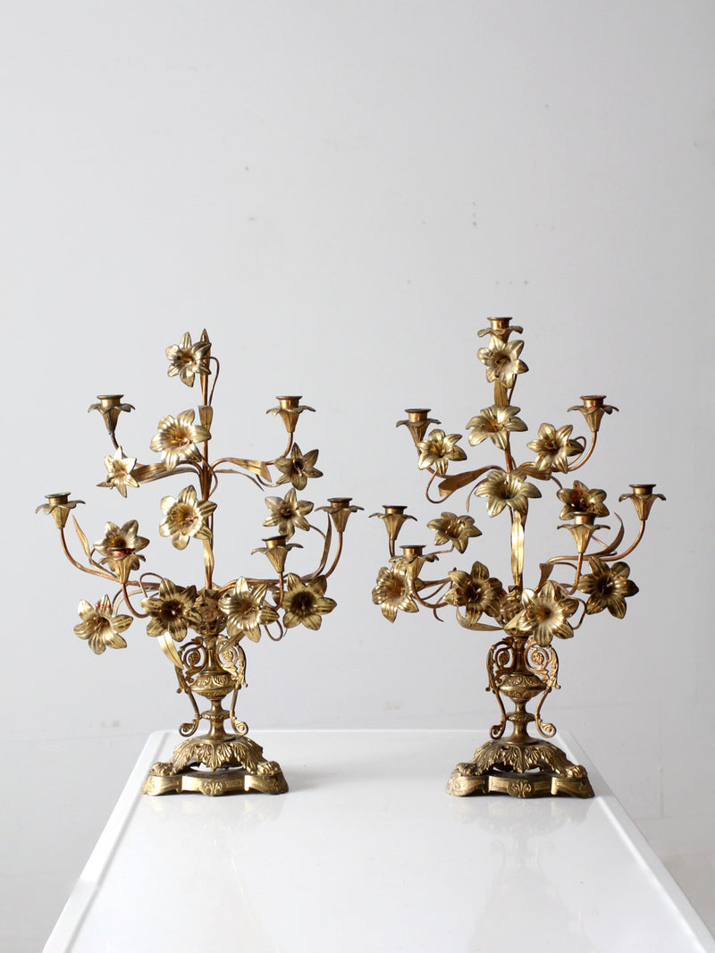 antique brass candleabra pair