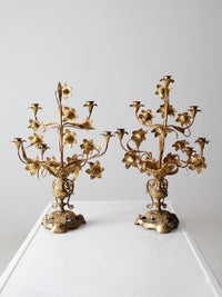 antique brass candleabra pair