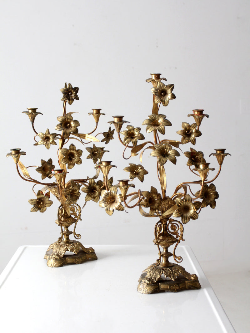 antique brass candleabra pair