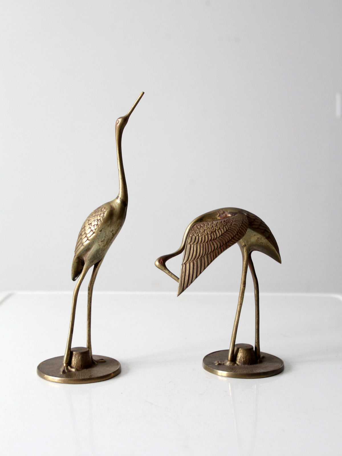 mid century brass bird figures pair