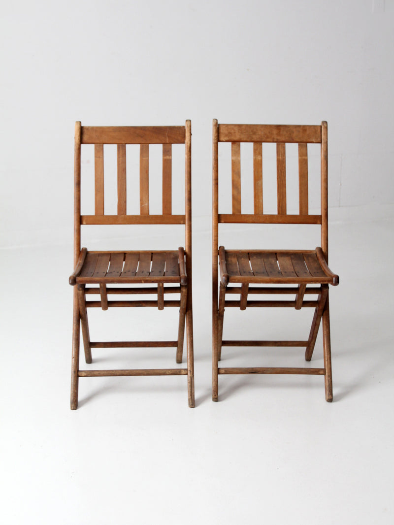 vintage wooden folding chair pair