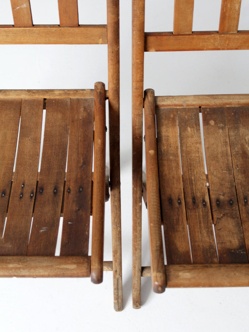 vintage wooden folding chair pair