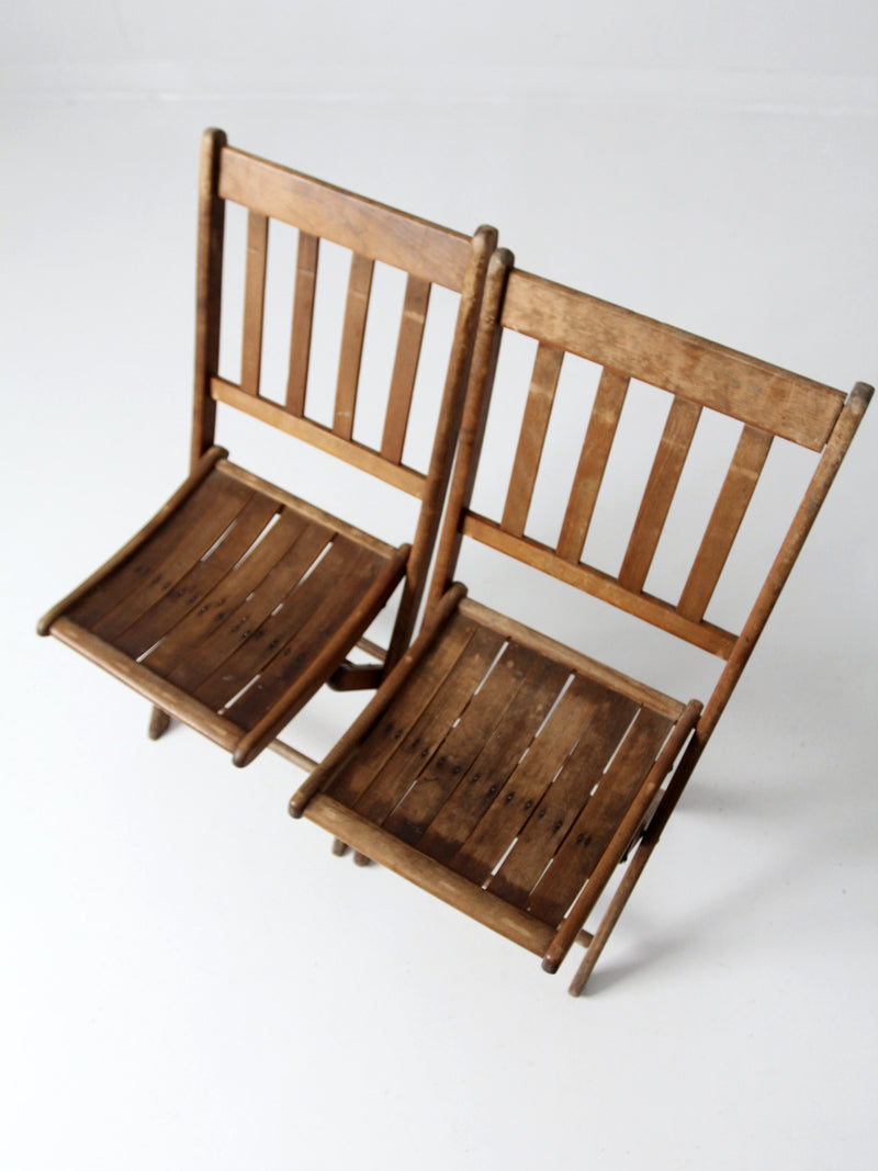 vintage wooden folding chair pair