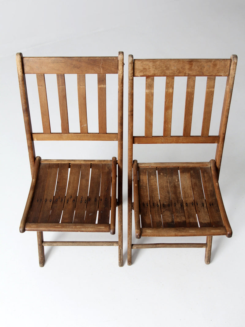 vintage wooden folding chair pair