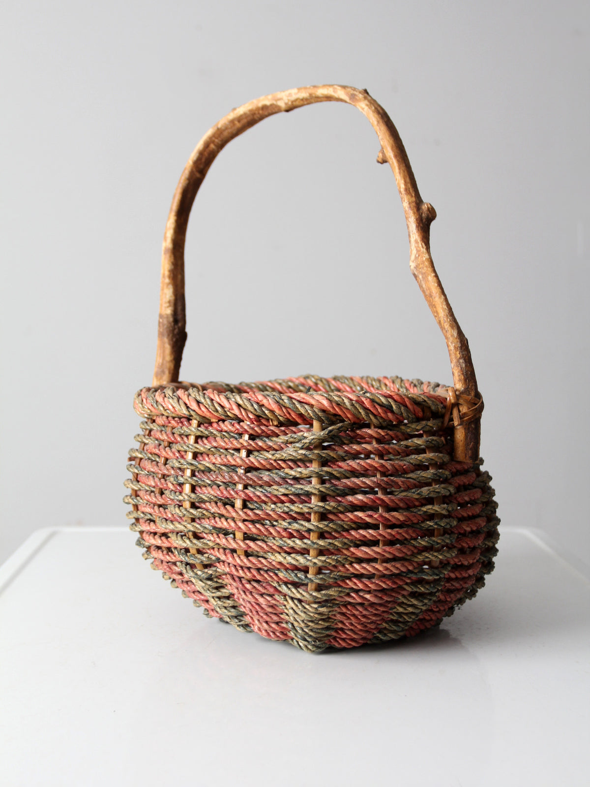 vintage rustic woven handle basket