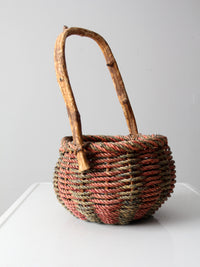 vintage rustic woven handle basket