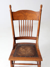 antique pressed back chair with leather seat