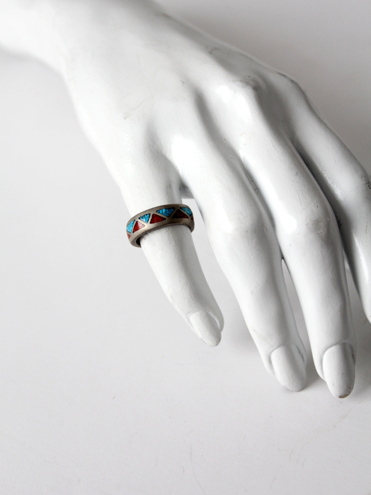 vintage turquoise and coral silver tone ring