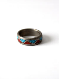 vintage turquoise and coral silver tone ring