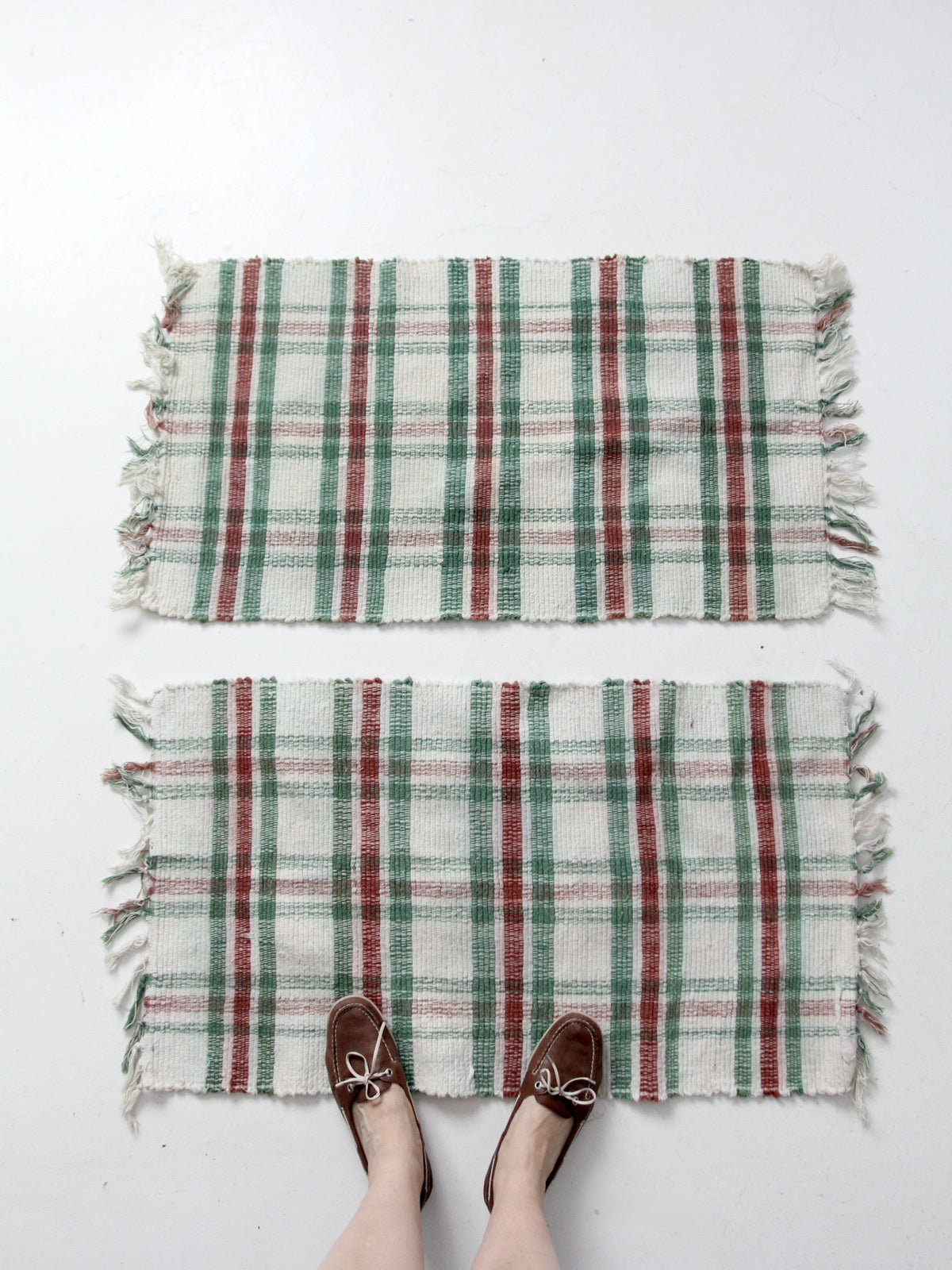 vintage plaid accent rugs pair