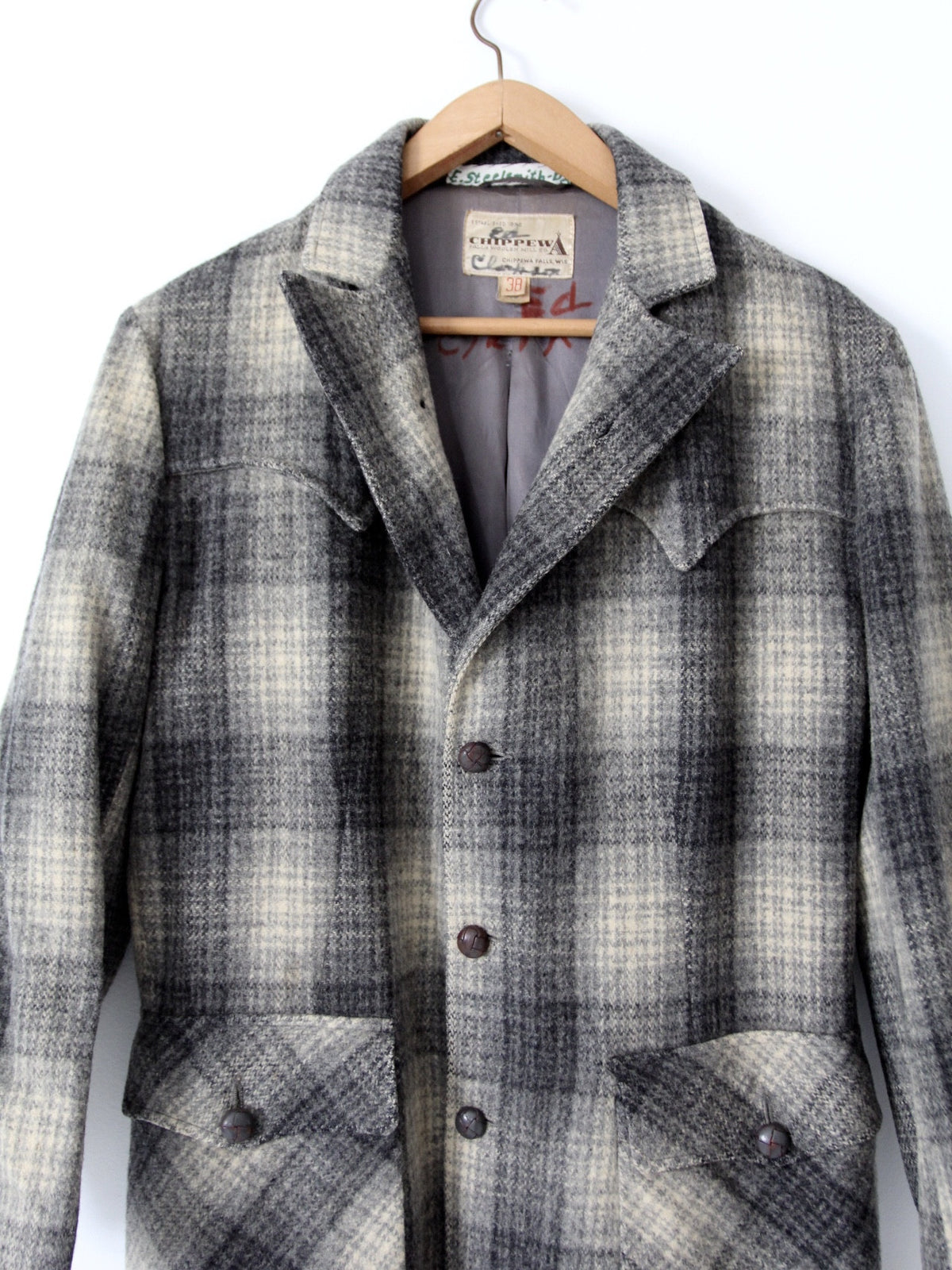 vintage 1950s Chippewa Falls Woolen Mills plaid wool coat