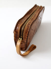 vintage 60s tooled leather wristlet bag