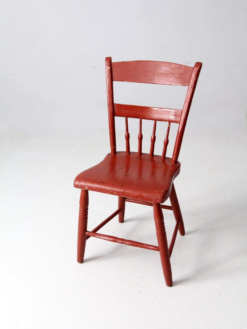 antique painted primitive plank seat chair