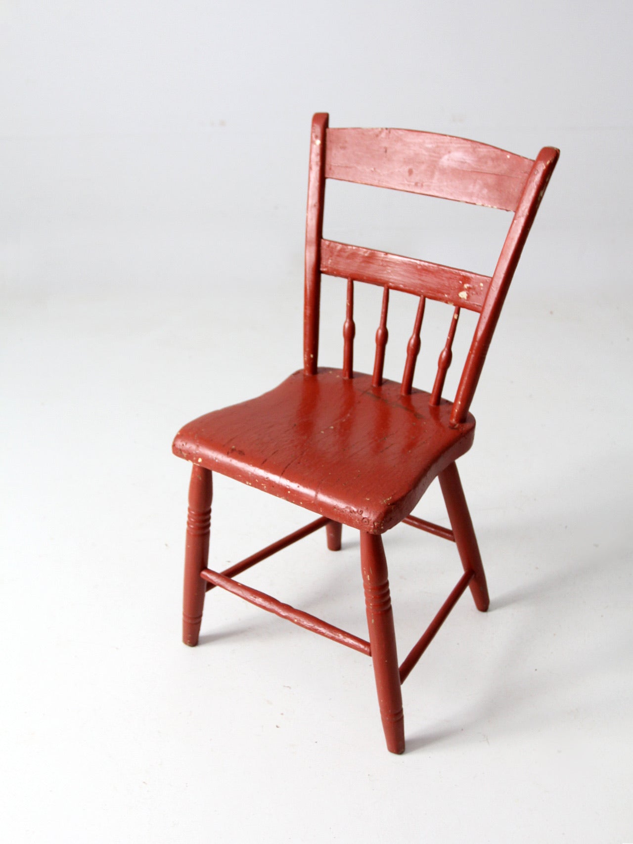 antique painted primitive plank seat chair