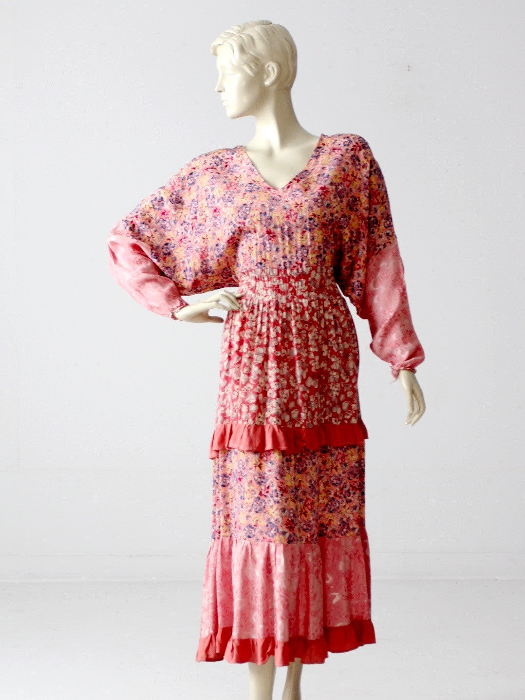 vintage 70s pink floral dress