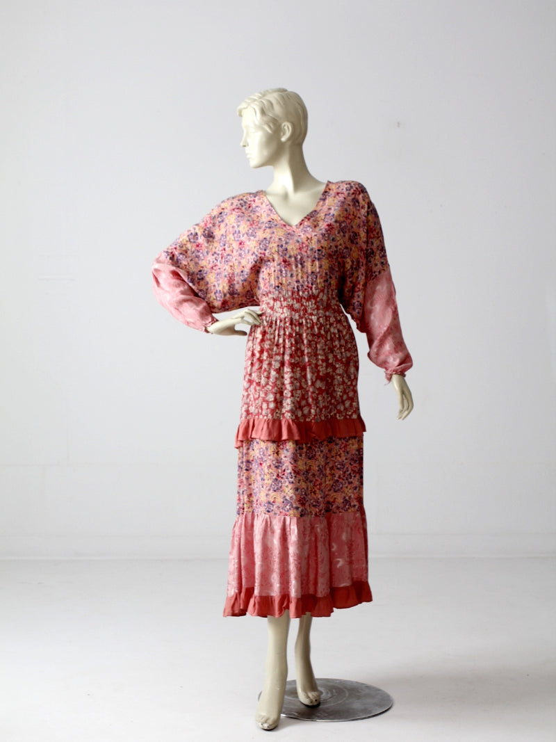 vintage 70s pink floral dress