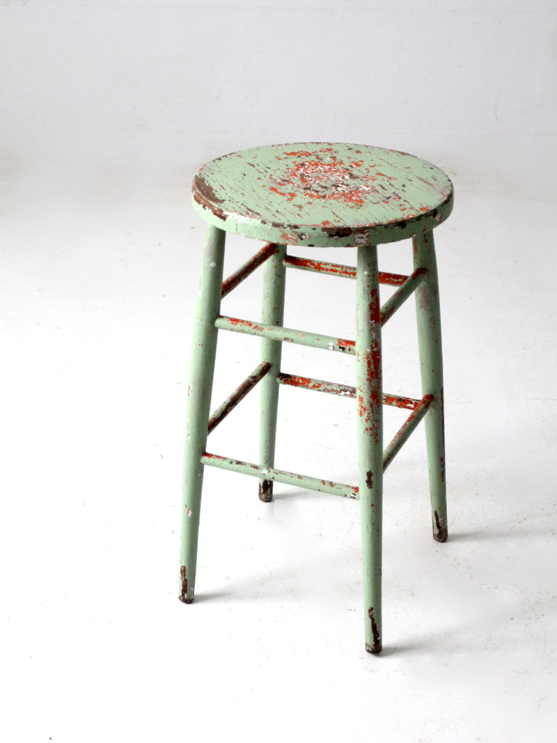 antique painted wood stool