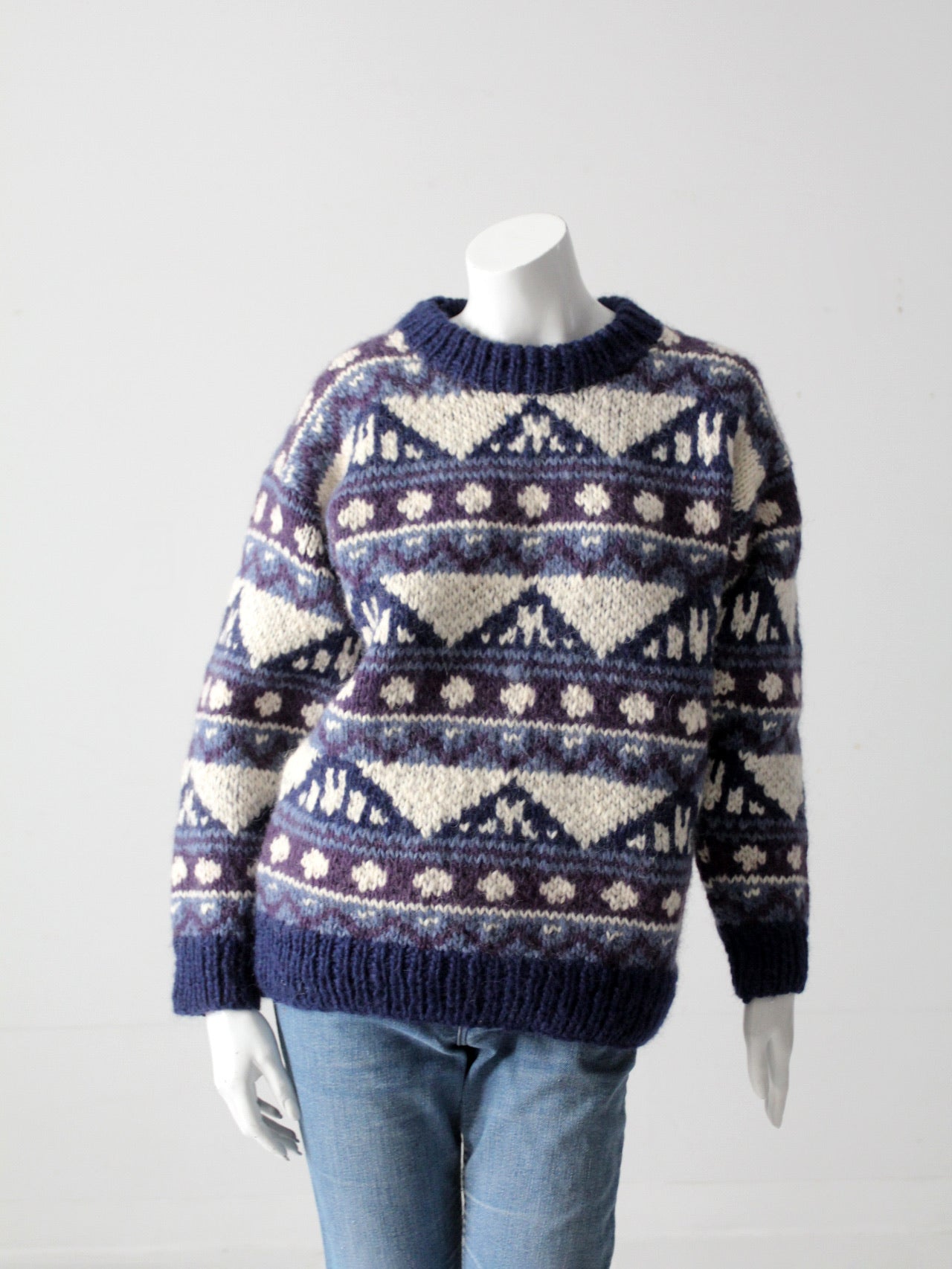 vintage chunky knit geometric sweater