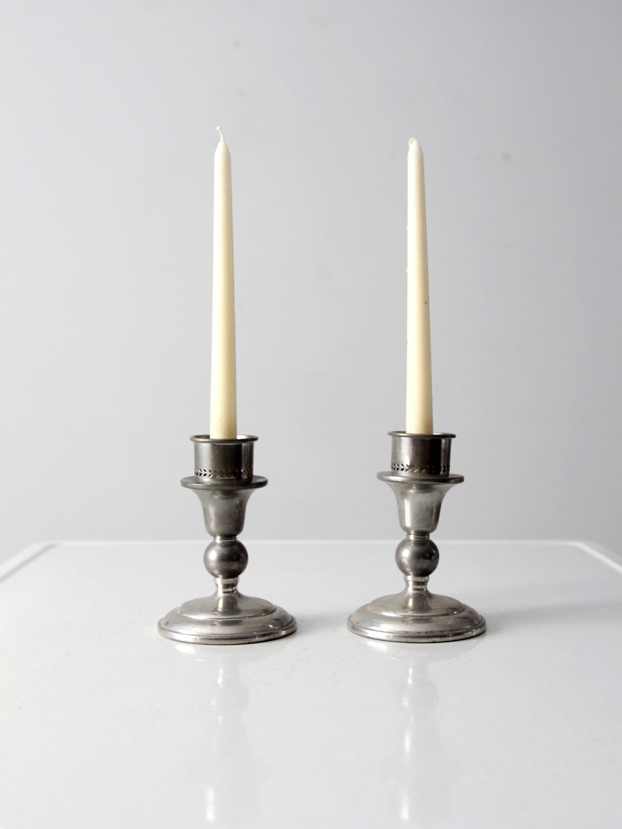 vintage Revere pewter candlestick holder pair