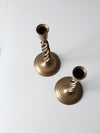 vintage brass spiral candlestick holder pair