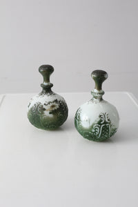 antique painted milk glass decanters pair