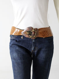 vintage 70s wide belt with brutalist art buckle