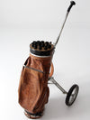 vintage tooled leather golf club bag with cart