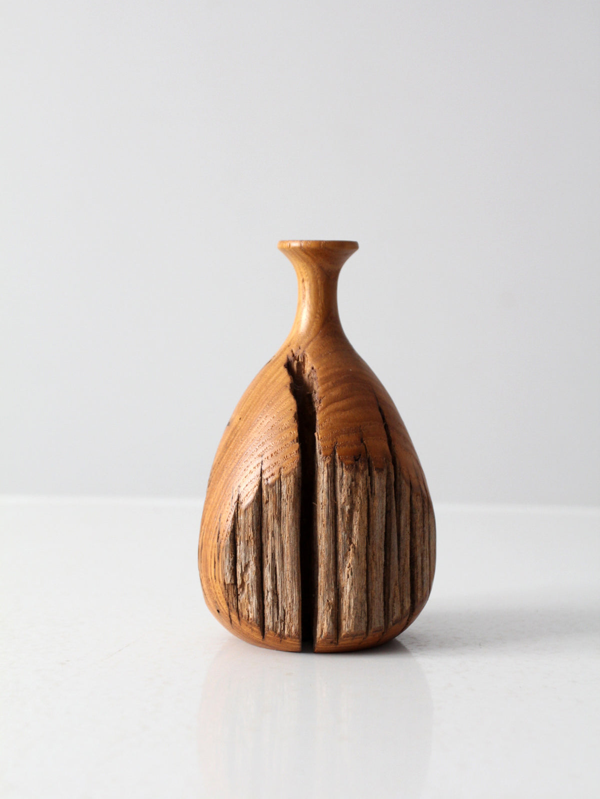 mid century live edge wood vase