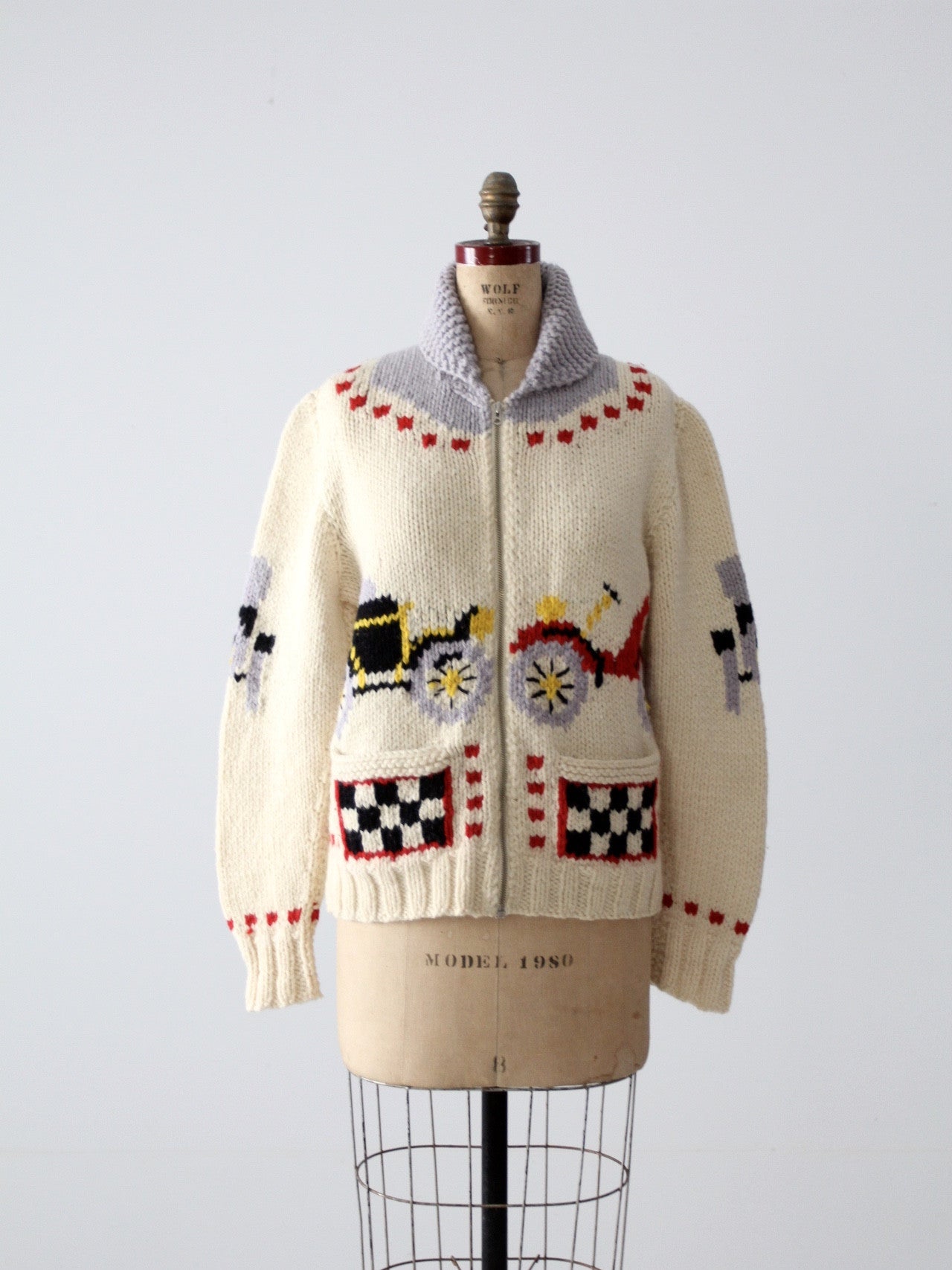 vintage 50s novelty print cowichan sweater