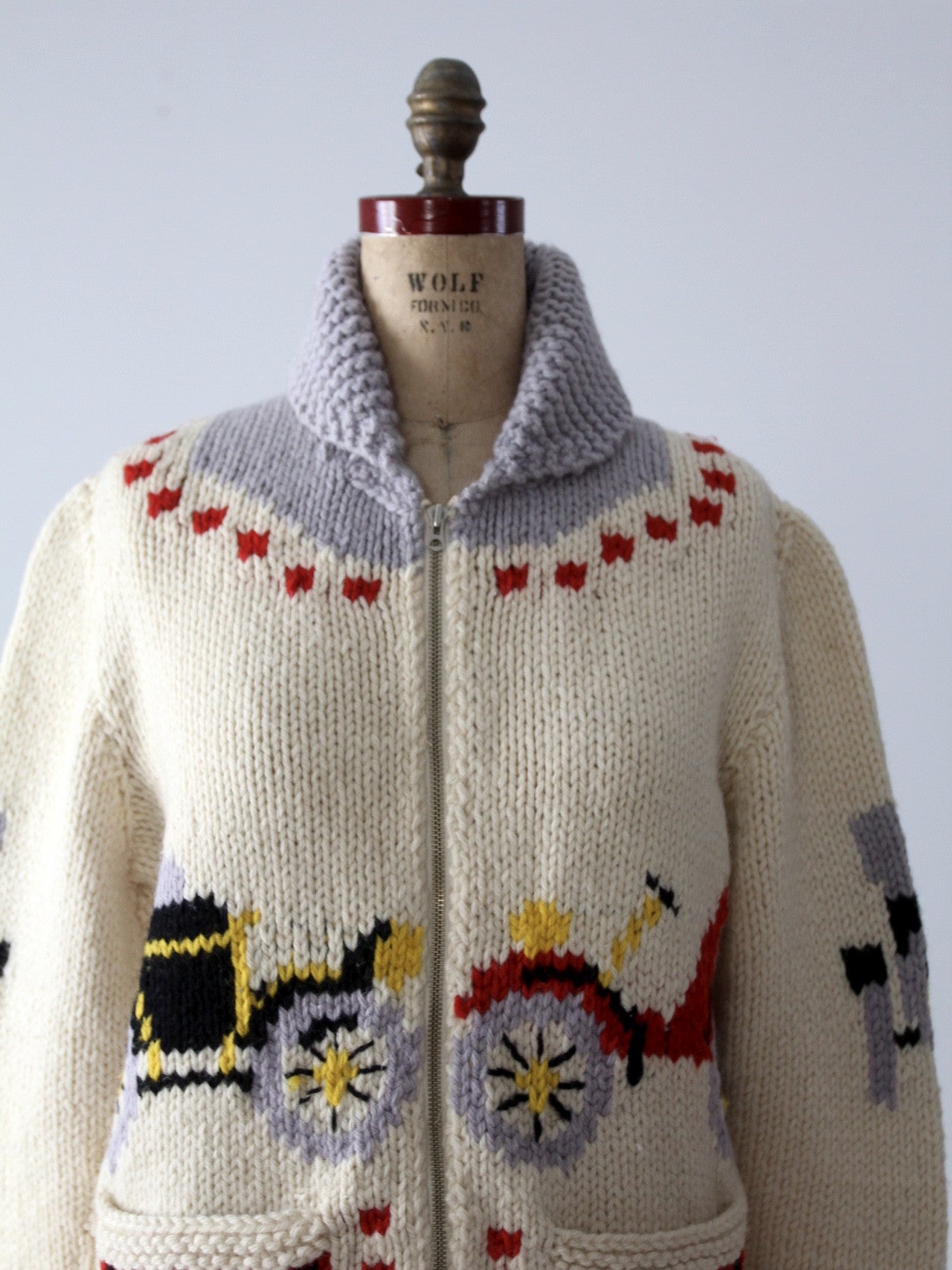 vintage 50s novelty print cowichan sweater