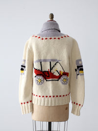 vintage 50s novelty print cowichan sweater