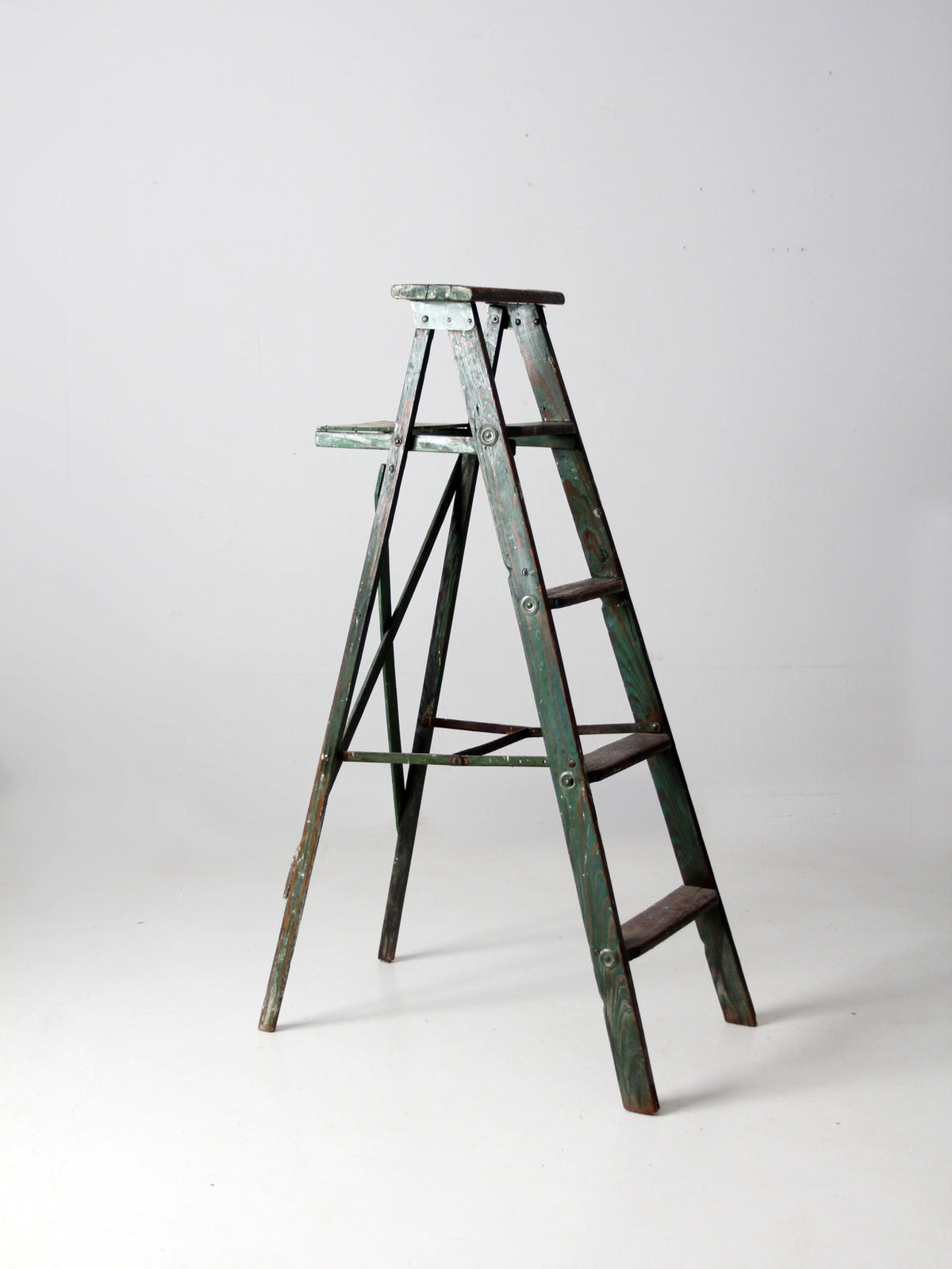 vintage green painted wood ladder