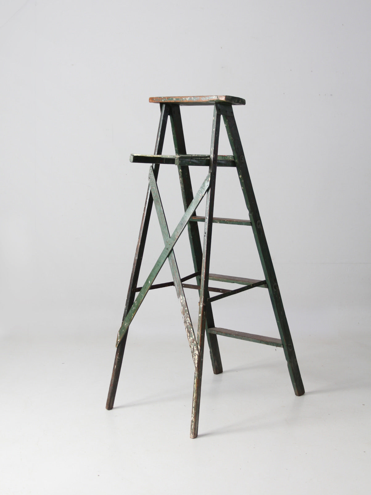 vintage green painted wood ladder