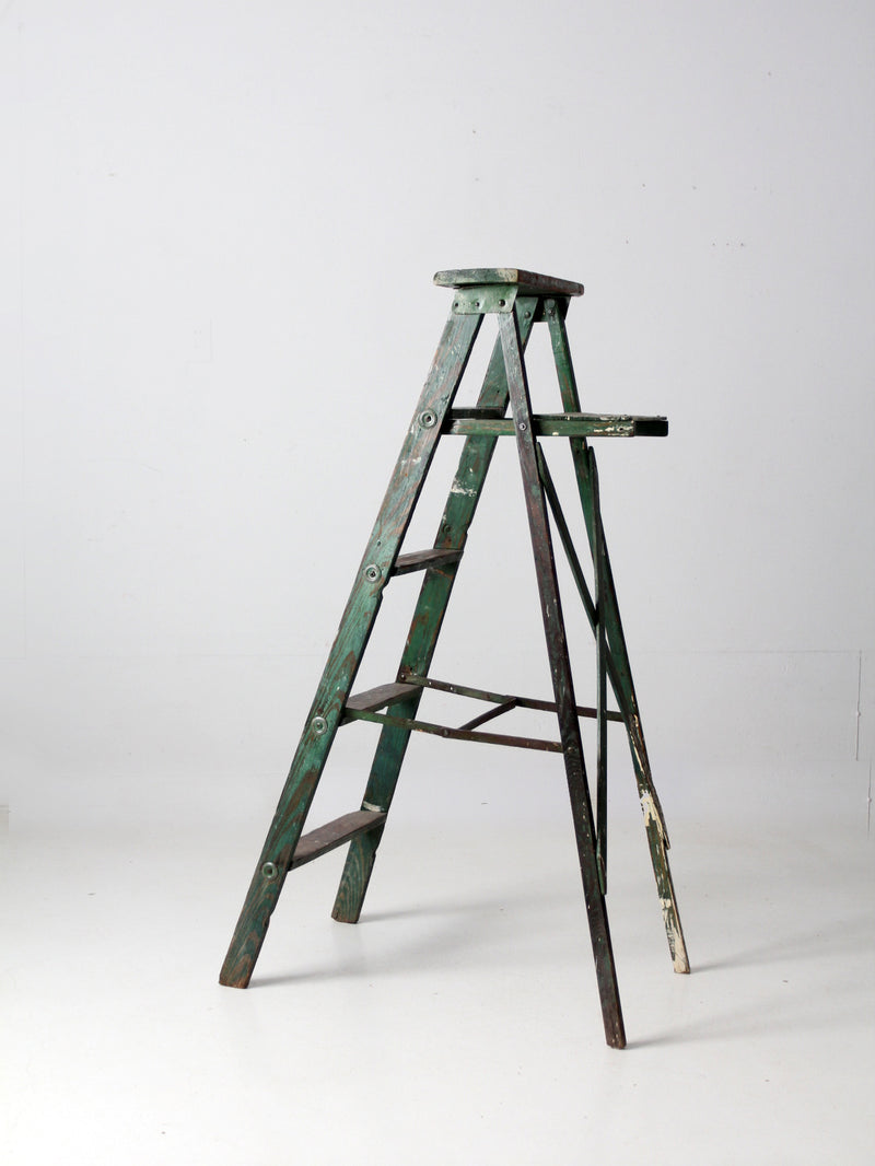 vintage green painted wood ladder