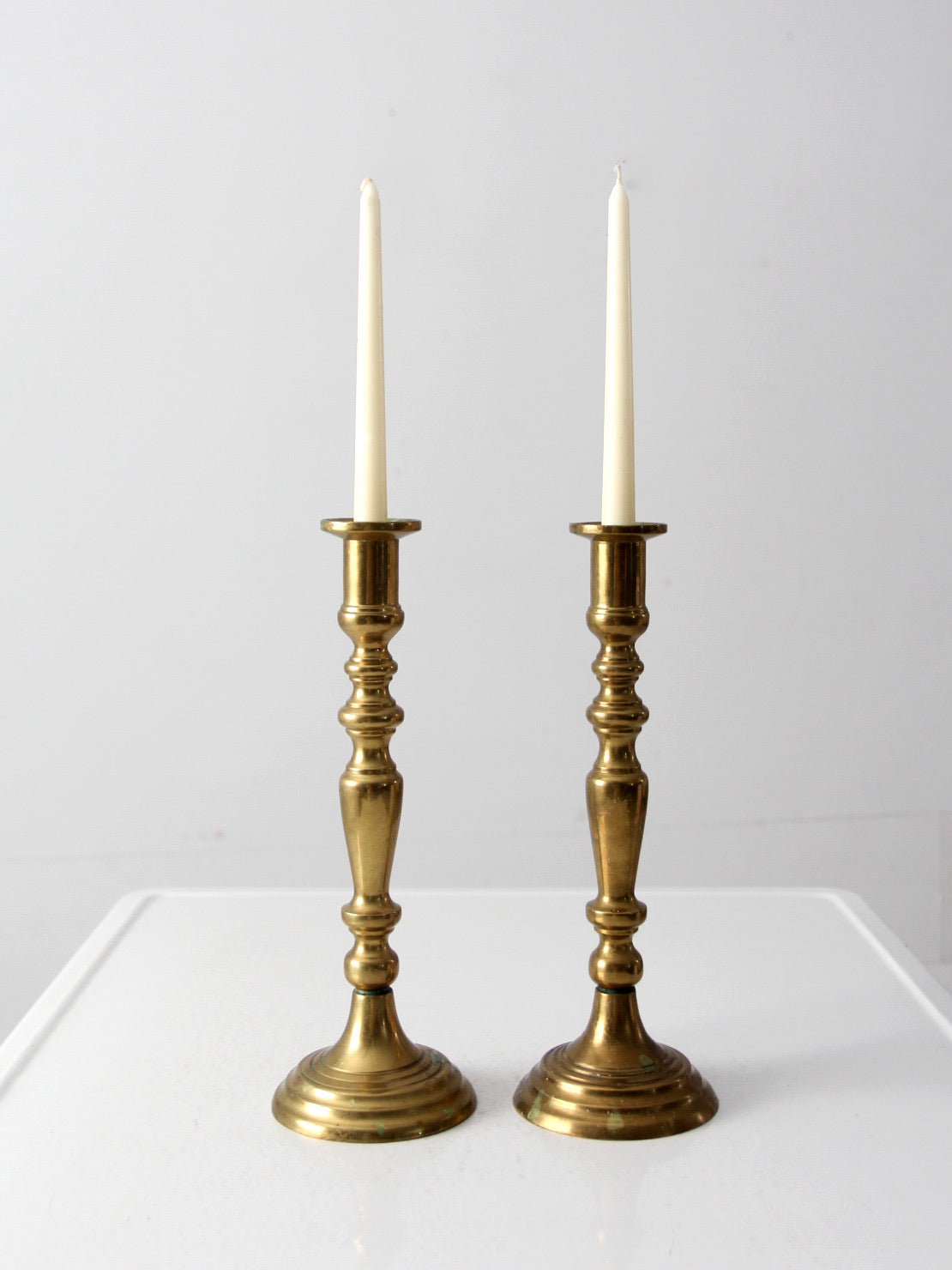 antique brass candlestick holders pair