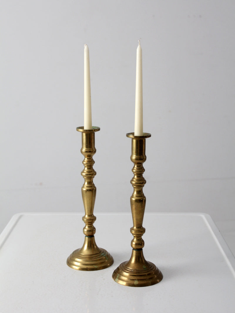 antique brass candlestick holders pair