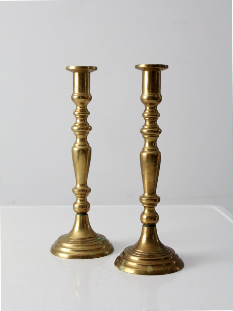 antique brass candlestick holders pair