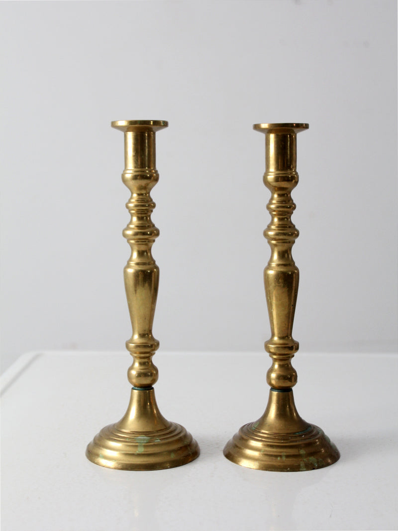 antique brass candlestick holders pair