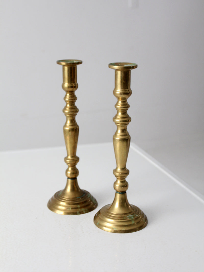 antique brass candlestick holders pair