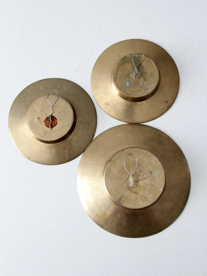 mid century brass decorative plates set 3