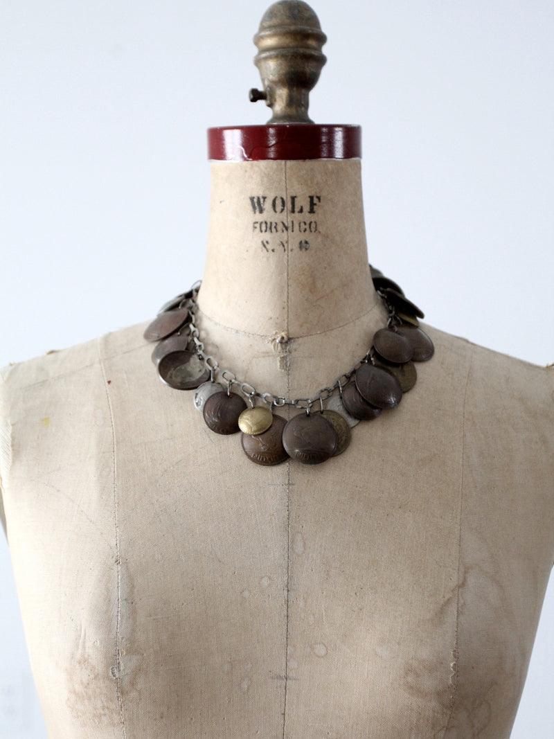 vintage world coin necklace
