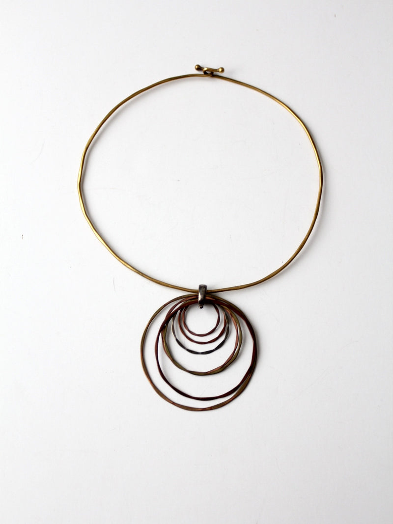 vintage 70s mixed metal collar necklace with pendant.