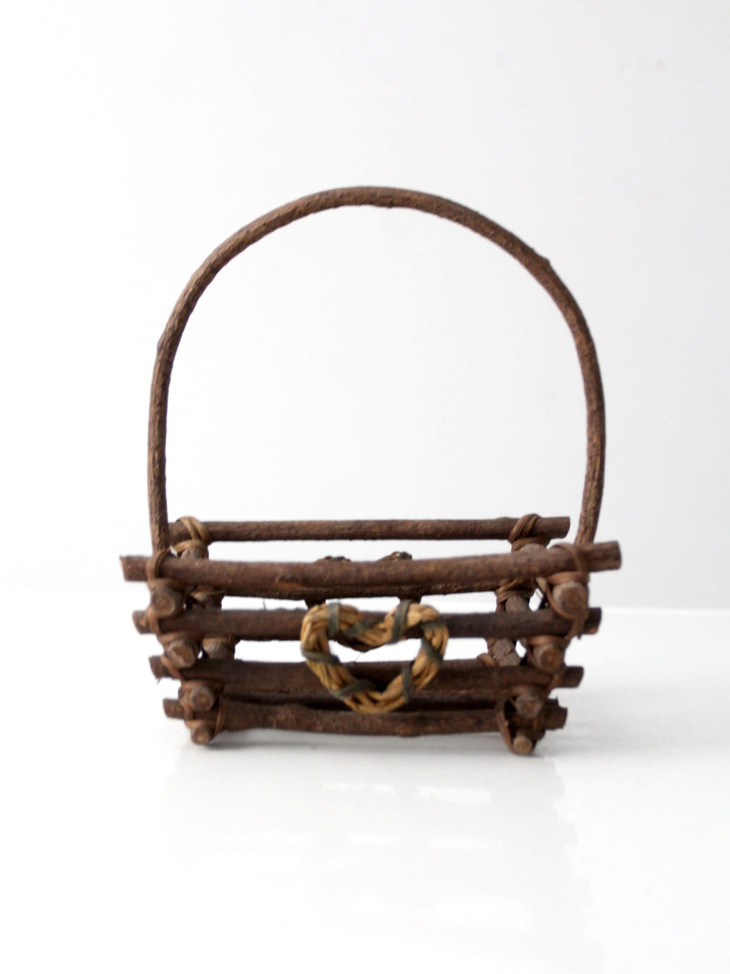 vintage rustic twig basket with heart