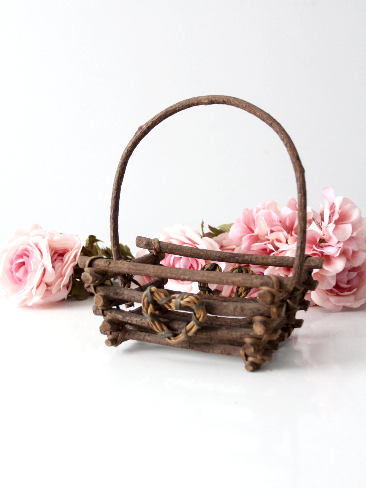 vintage rustic twig basket with heart
