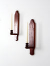 vintage wood candlestick wall sconces pair