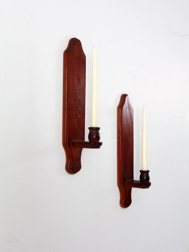 vintage wood candlestick wall sconces pair