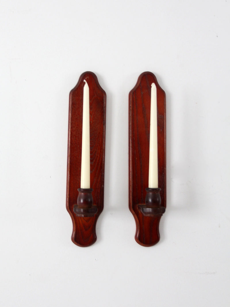 vintage wood candlestick wall sconces pair