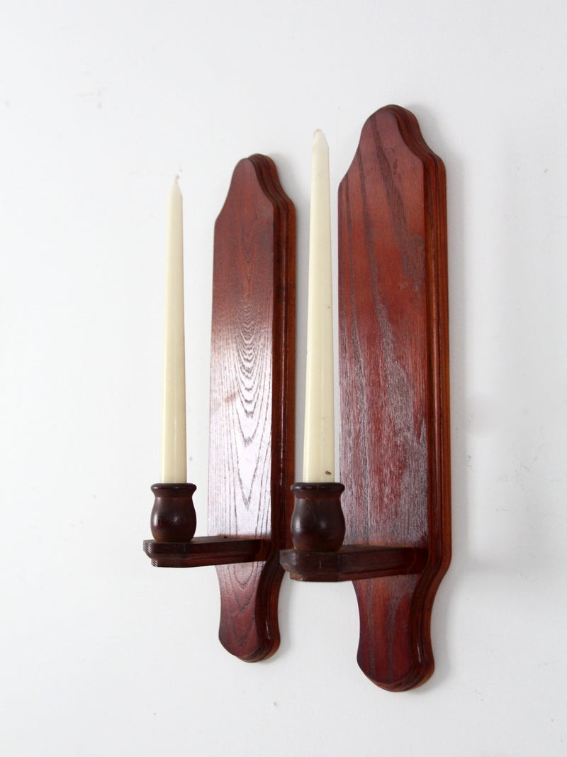 vintage wood candlestick wall sconces pair