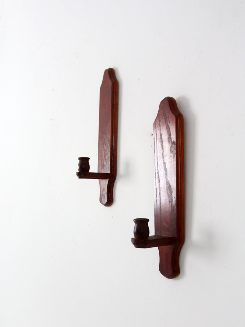 vintage wood candlestick wall sconces pair